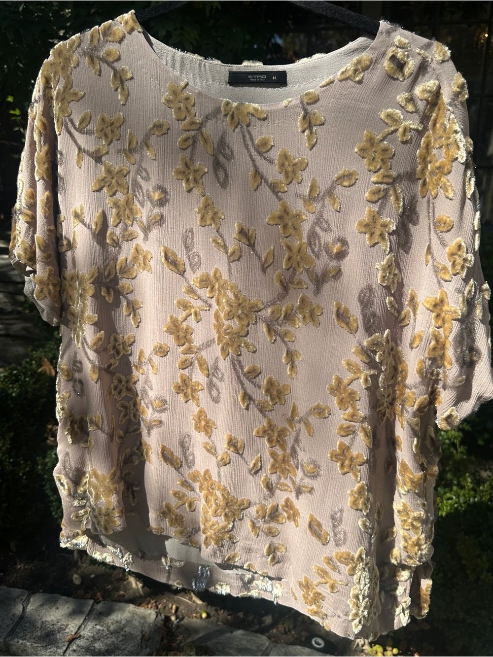 Etro Blush Top with Gold Floral Flocked Embroidery